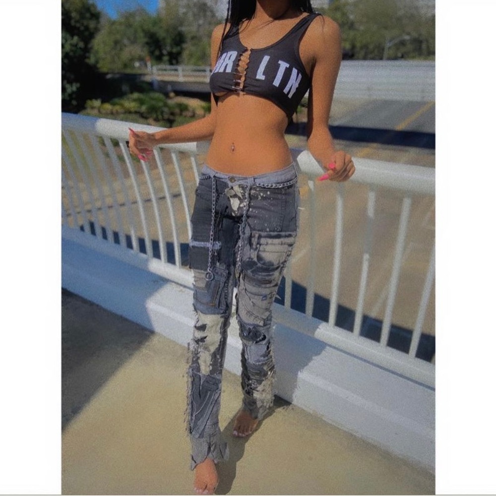 Black And Grey Custom Patch Pants - image 2